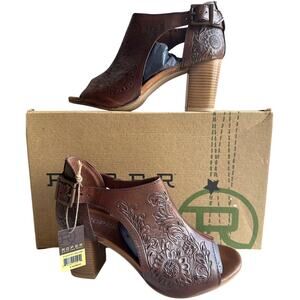 Roper Mika Mules Womens 8 Floral Tooled Leather Closed Back Buckle Peep Toe